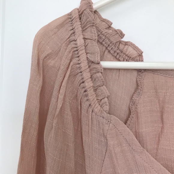 Peplum V Neck Light Pink Blouse - Picture 7 of 16